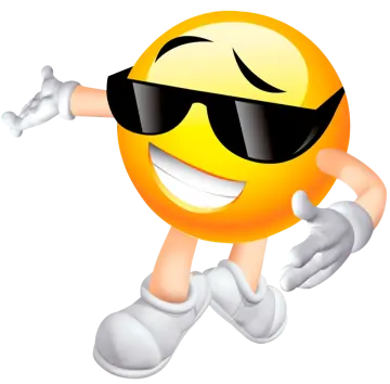 a smiley wearing sunglasses and pointing at the camera