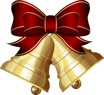 a red and gold bell with a bow