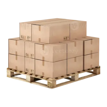 a stack of cardboard boxes on palles