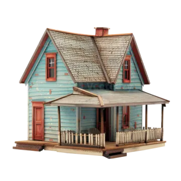 a model of a blue house on a white background