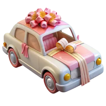a small toy car with a pink bow on top