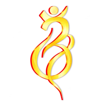 a gold and red logo with the letter s