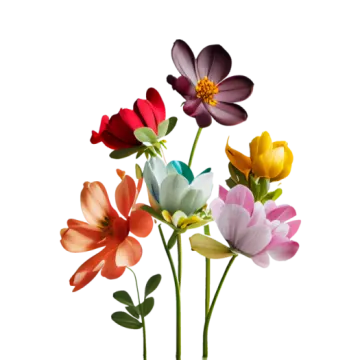 a bunch of colorful flowers on a white background