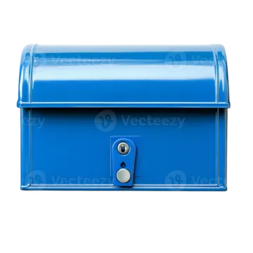 a blue mailbox on a white background