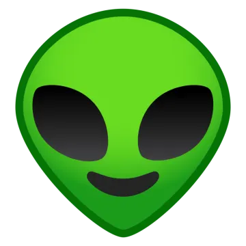 a green alien head with black eyes