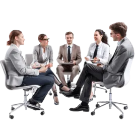 a group of people sitting around a table