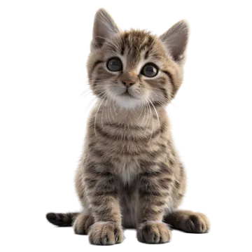 a small kitten sitting down with its eyes open