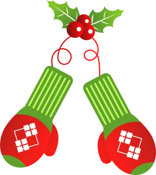 a pair of gloves with holly leaves on them