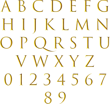a set of gold letters and numbers