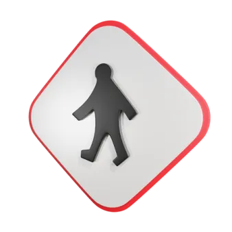 a red and white sign with a person walking