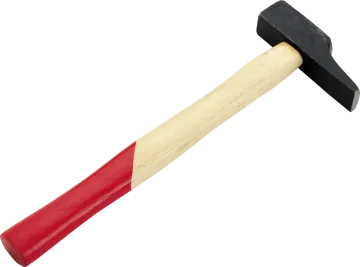 a hammer with a red handle on it