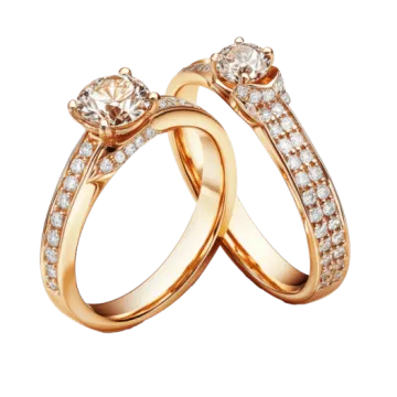 a pair of gold wedding rings with diamonds