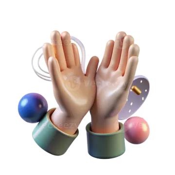 a pair of hands with different colored objects around them