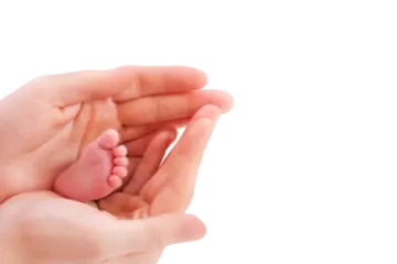 a hand holding a baby's foot