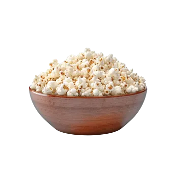 a bowl of popcorn on a white background