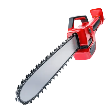 a chainsaw that is red and black