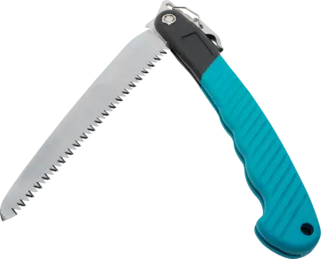 a blue and black knife on a white background