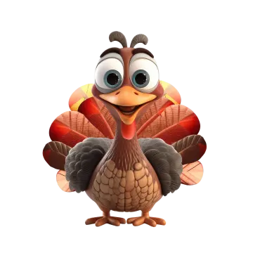 a cartoon turkey with big eyes