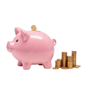 a hand putting coins into a pink piggy