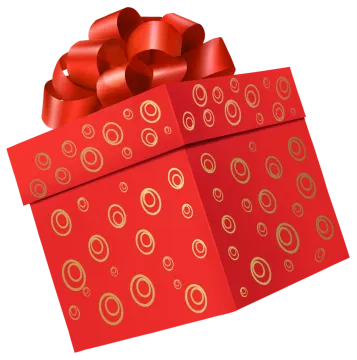 a red gift box with gold swirl designs
