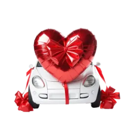 a car with a red heart on the hood