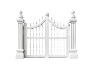 a white gate with columns and pillars