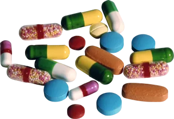 a pile of multi - colored pills