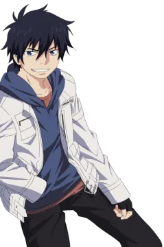 an anime character in a white jacket and black pants