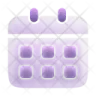 a purple and white icon of a calendar