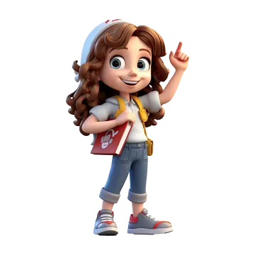 a little girl with brown hair and blue jeans, wearing a backpack and holding her hand up