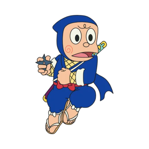 a cartoon character in a blue suit and hat