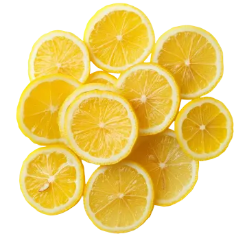 a pile of lemon slices on a white background
