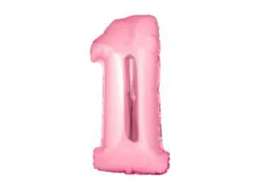 a pink number one balloon on a white background