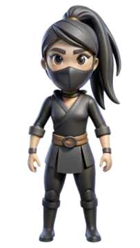 a cartoon character in a black ninja outfit