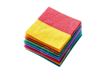 a stack of cleaning sponges on white background