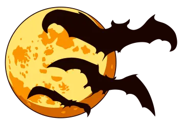 two bats flying in front of the moon
