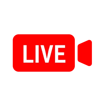 a red icon with the words live
