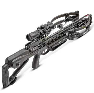 a crossbow with a scope attached to it