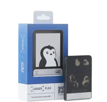 a black and white photo of a penguin in a blue box