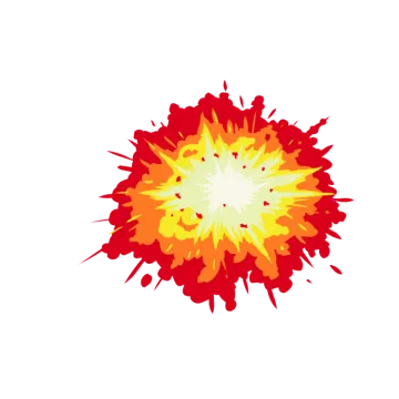 a red and yellow explosion on white background