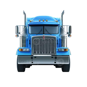 a blue semi truck on a white background