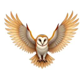 an owl flying with its wings spread out