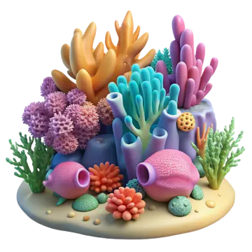 a bunch of different colored corals on a white background