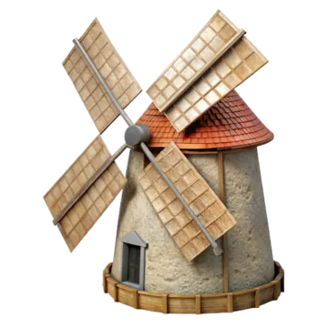 a wooden windmill on a white background