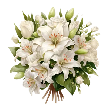 a bouquet of white lilies and roses