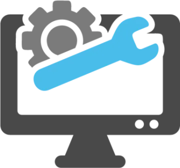 a computer with a wren and gear on the screen