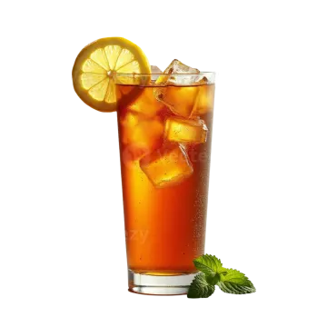 a glass filled with ice and a slice of lemon