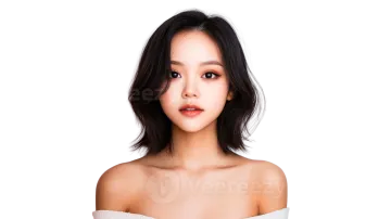 a woman with short black hair wearing a white top