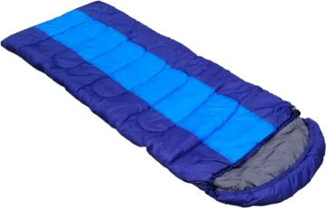 a blue sleeping bag on a white background