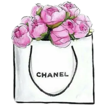 a white bag with pink roses in it